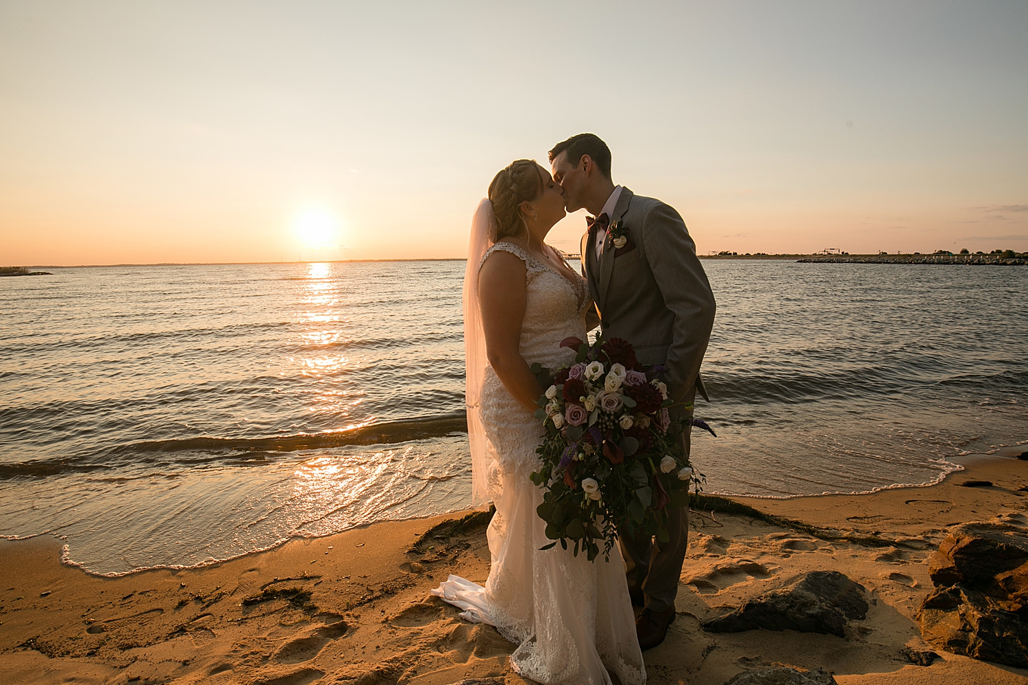 couple portrait on beach at sunset