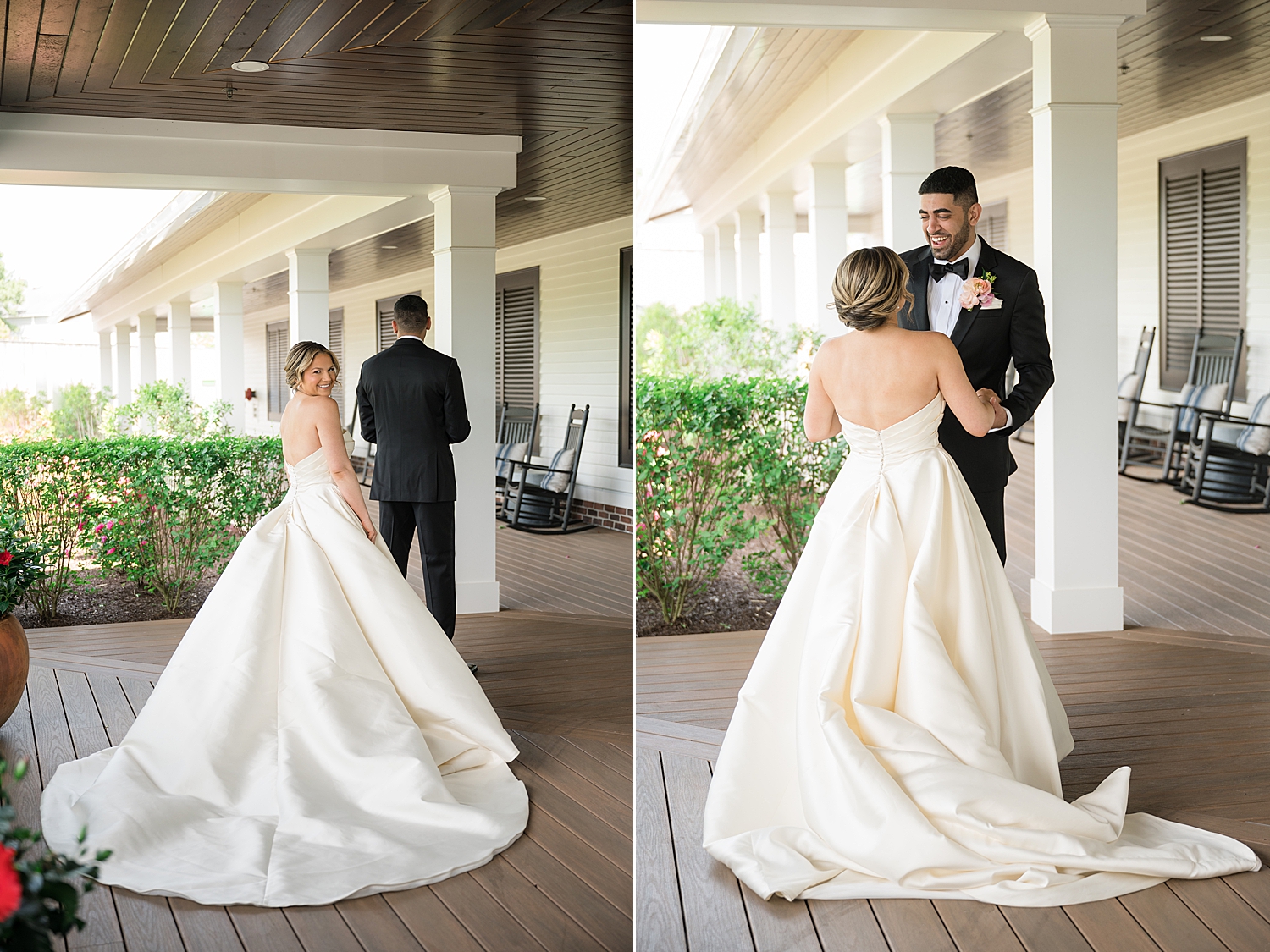 bride and groom first look outdoors