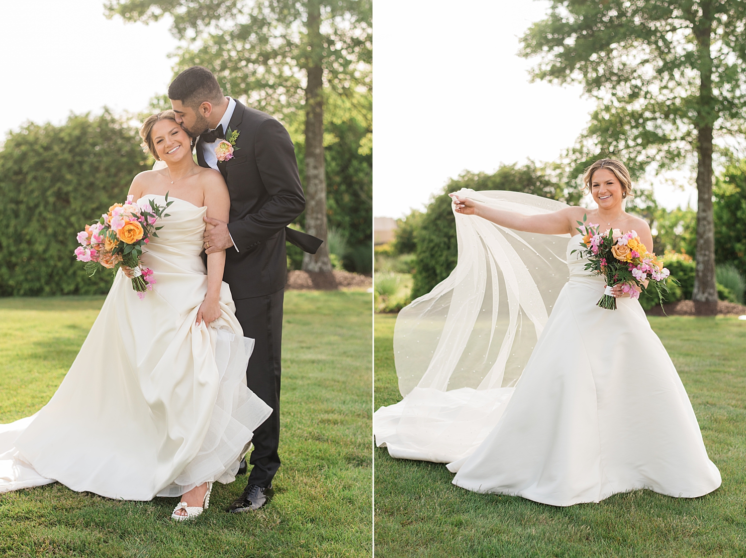 bride and groom couple portrait in grass