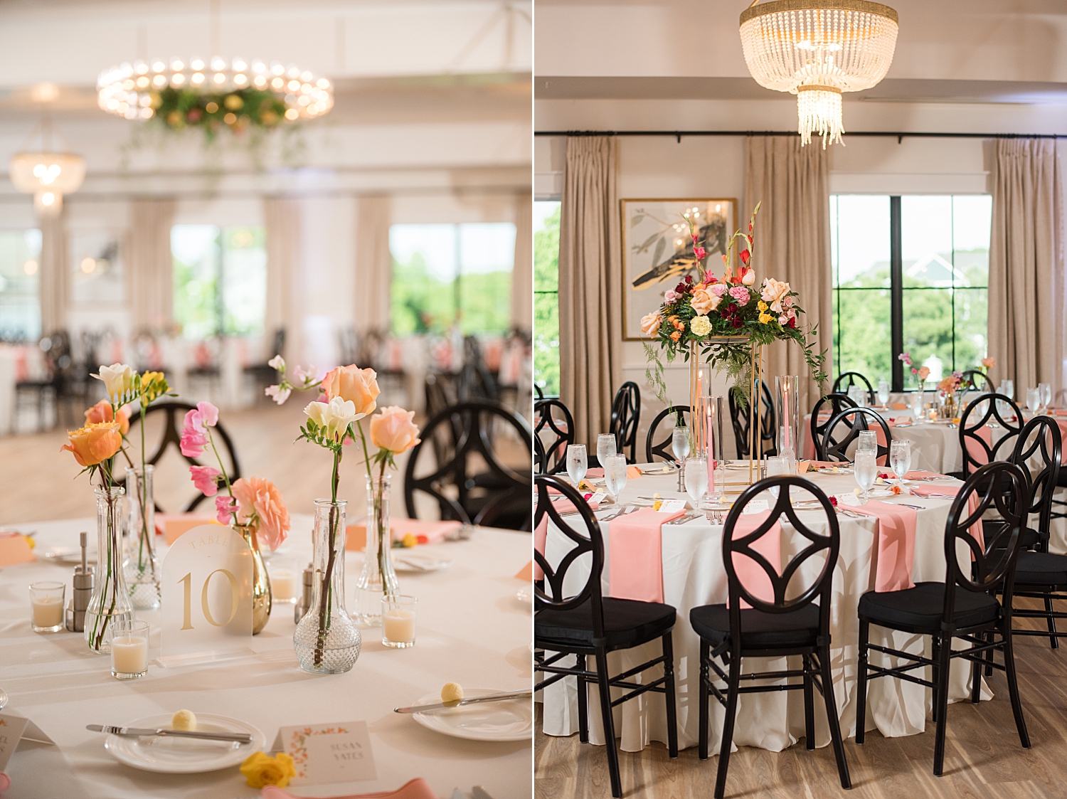 reception ballroom details pink tablescape