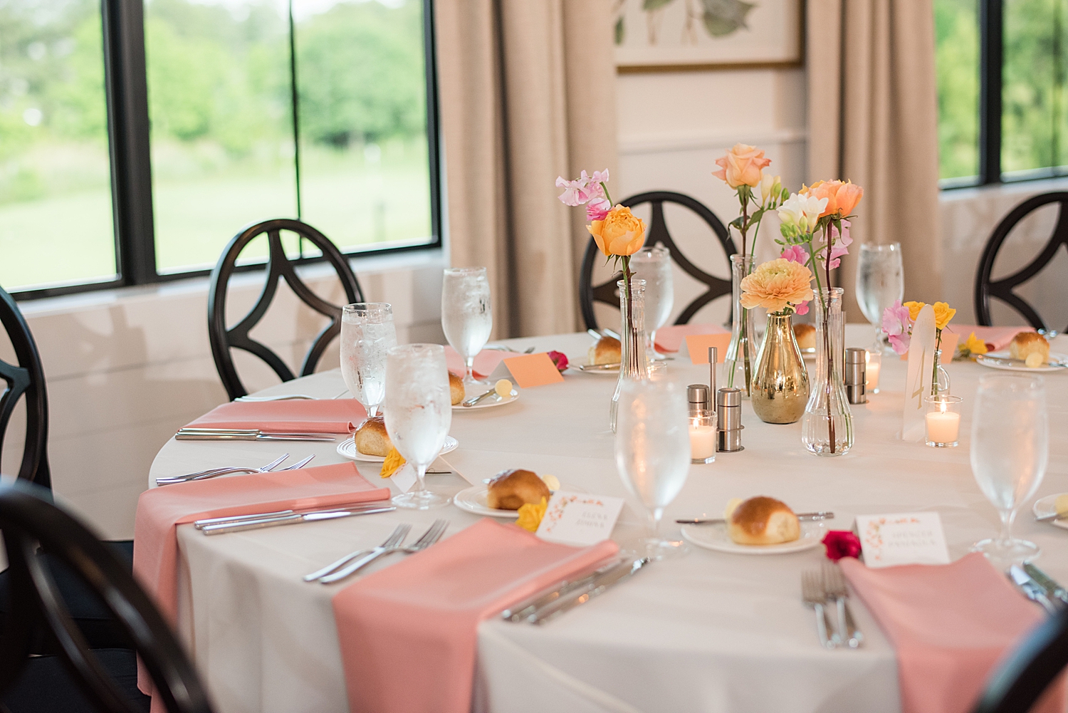 reception ballroom details pink tablescape