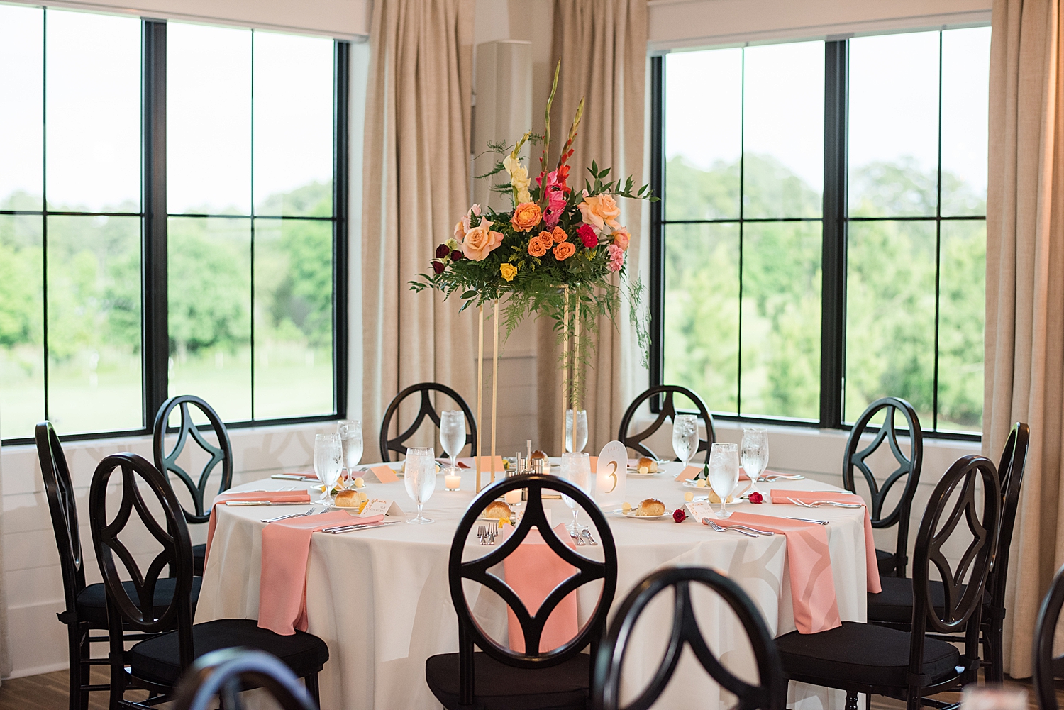 reception ballroom details pink tablescape