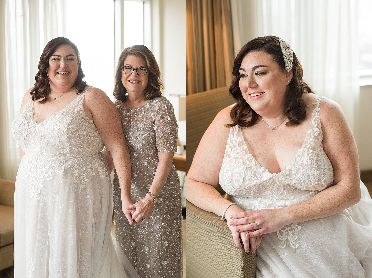 bride ready in beaded wedding gown