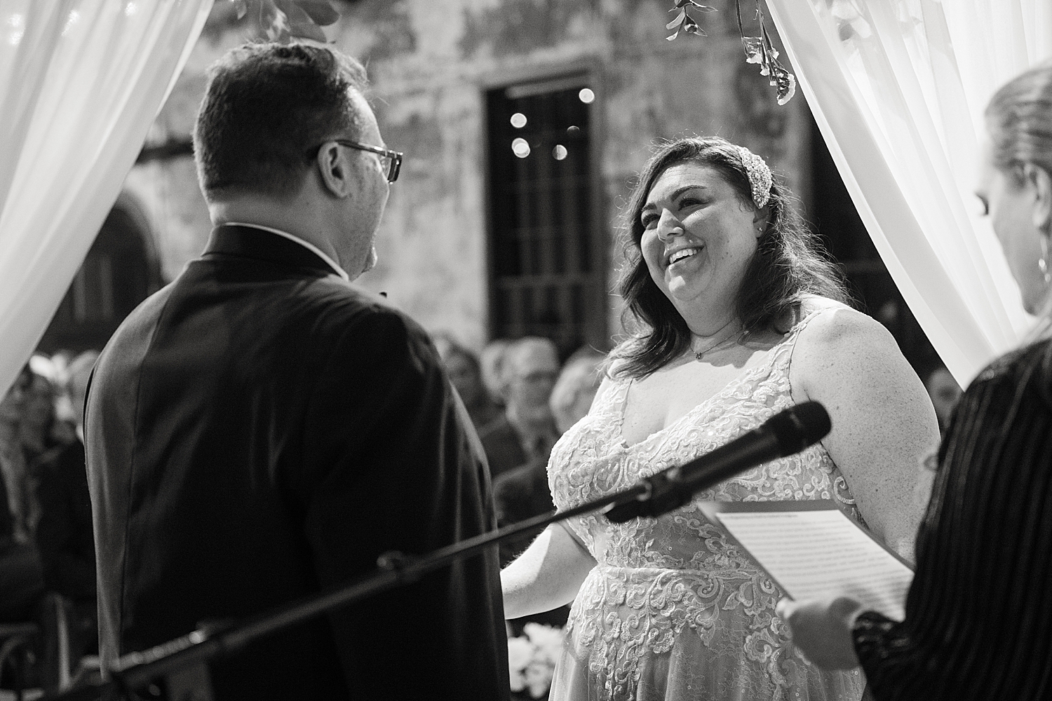  black and white image of wedding ceremony