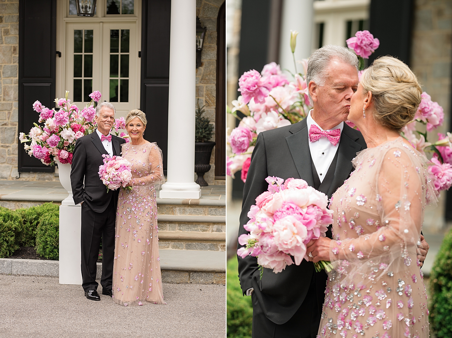 couple portrait with pink florals