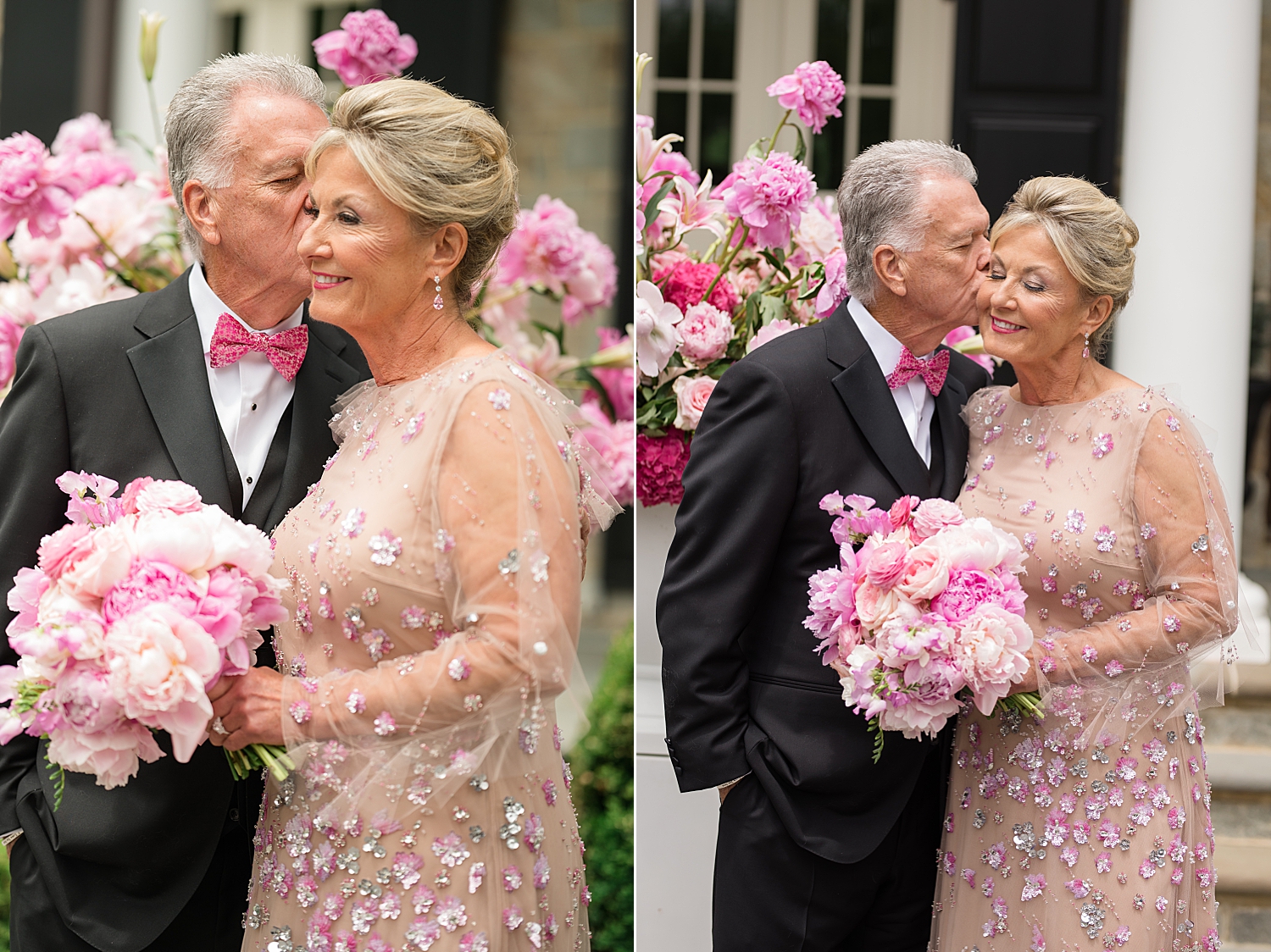 couple portrait with pink florals