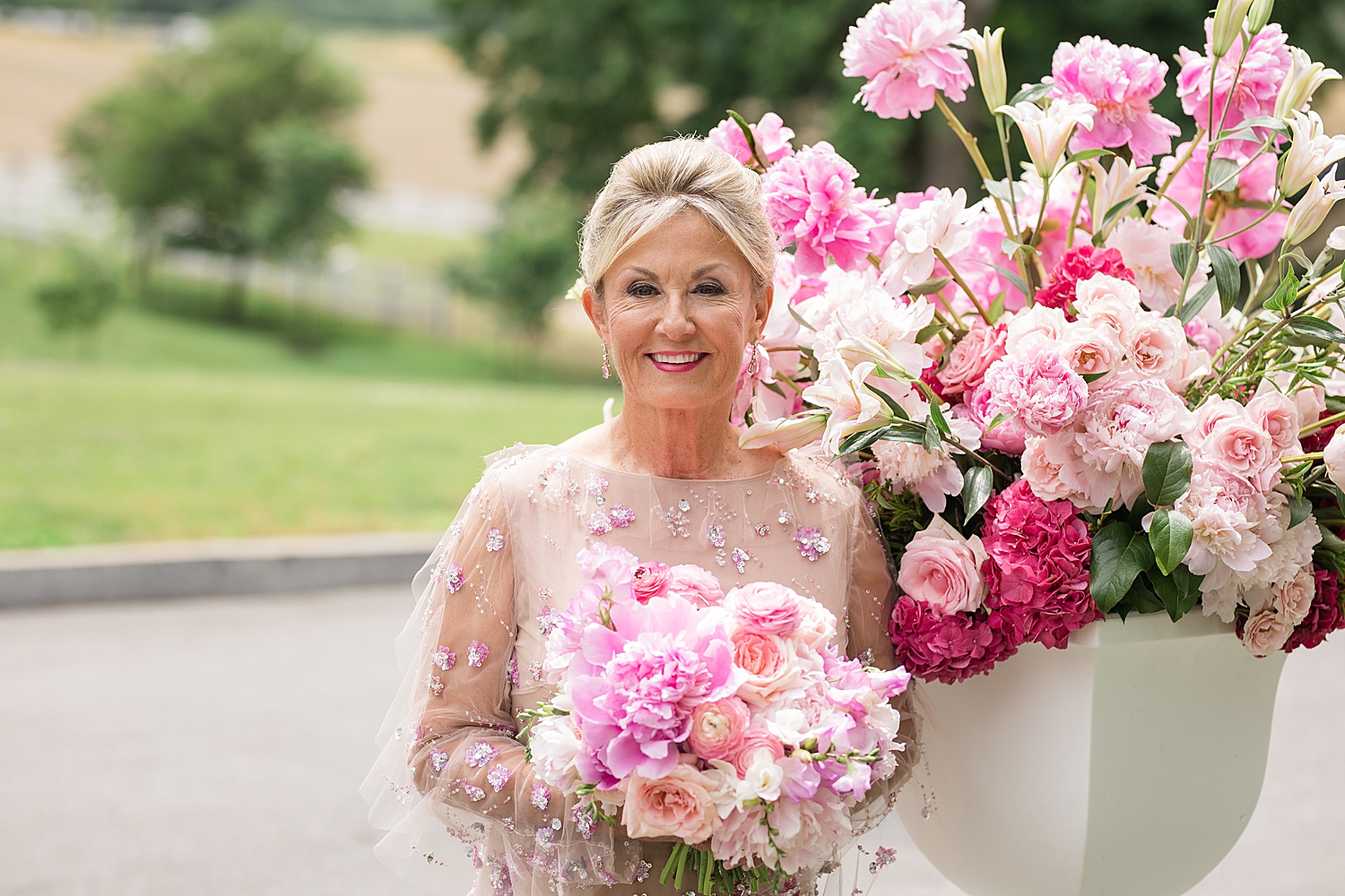 bridal portrait with pink bouquet