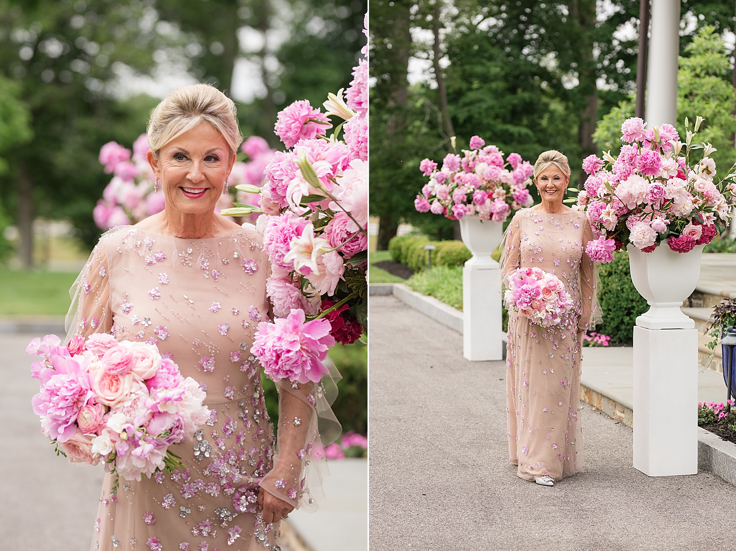 bridal portrait with pink bouquet