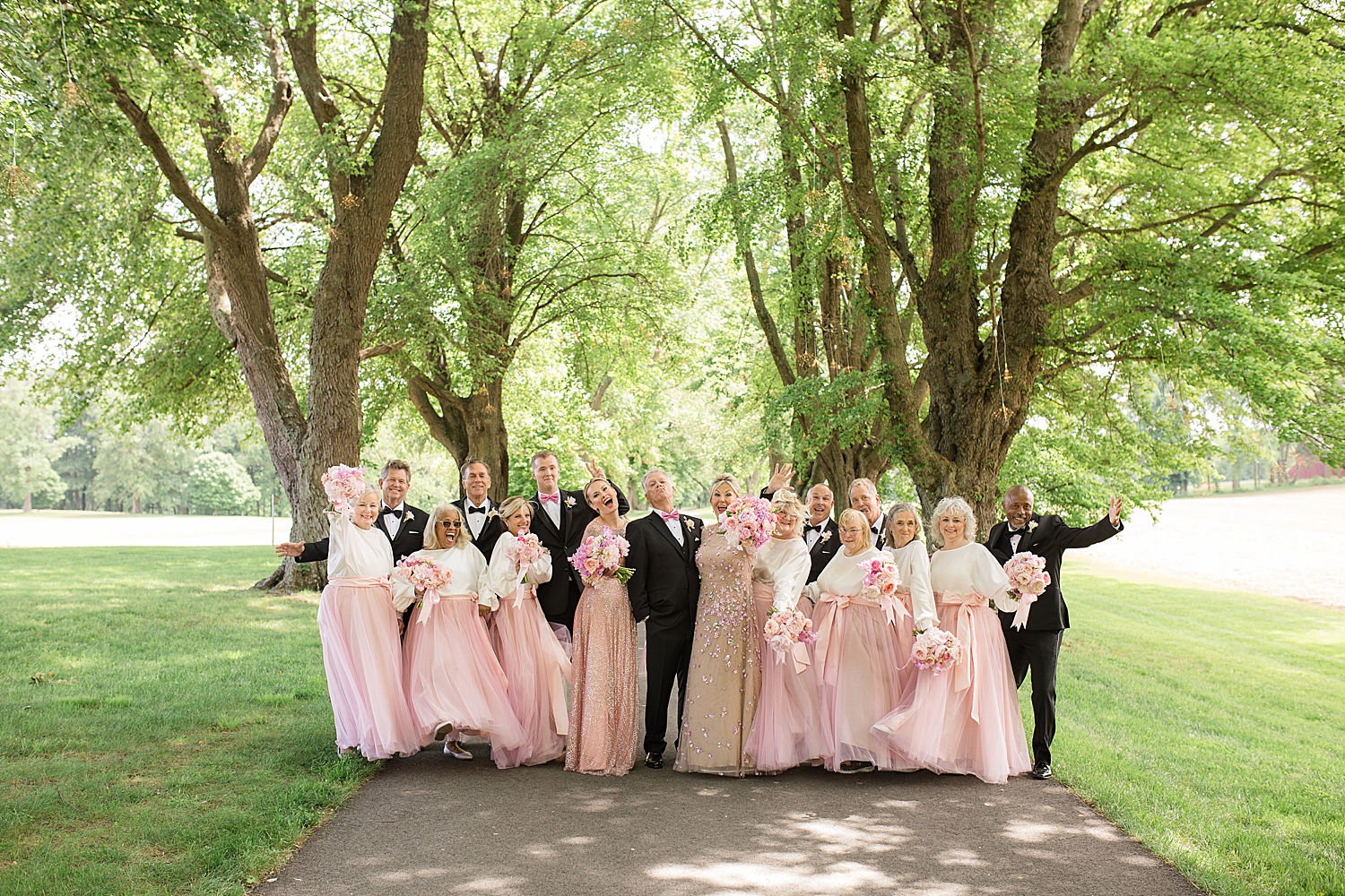 full wedding party celebrates