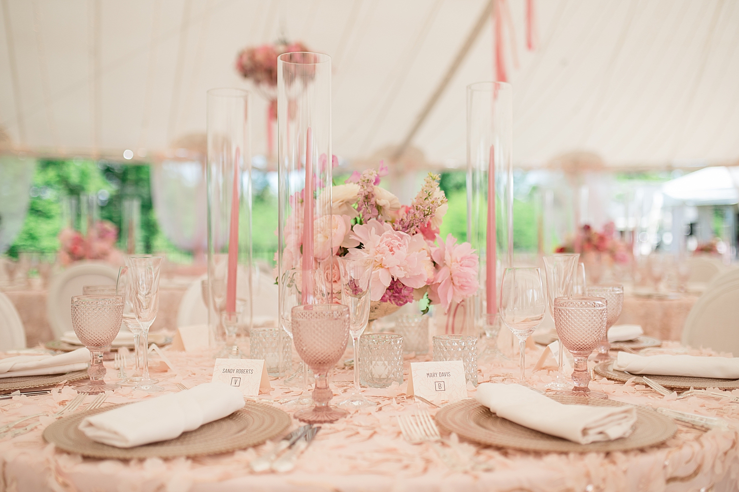 pink tented reception details