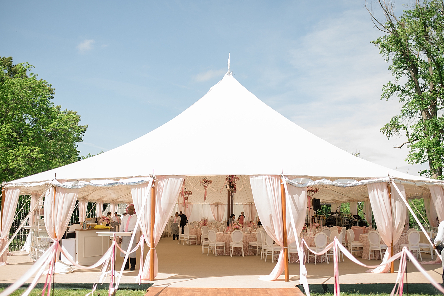 pink tented reception details