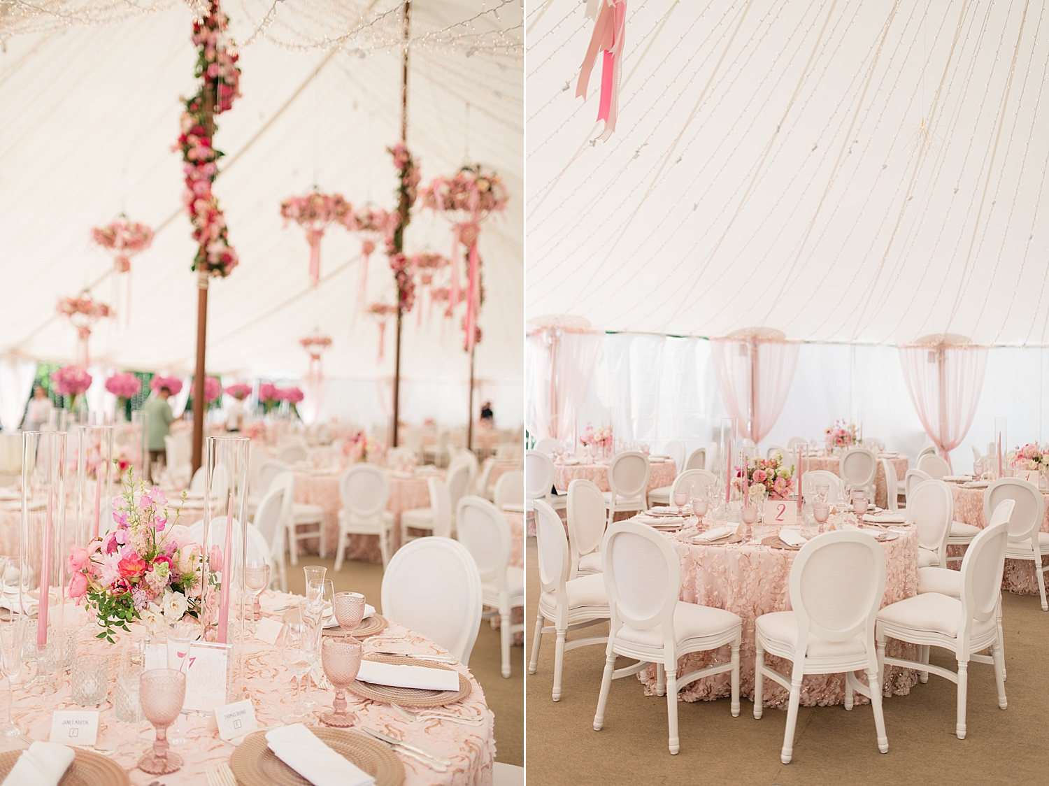 pink tented reception details