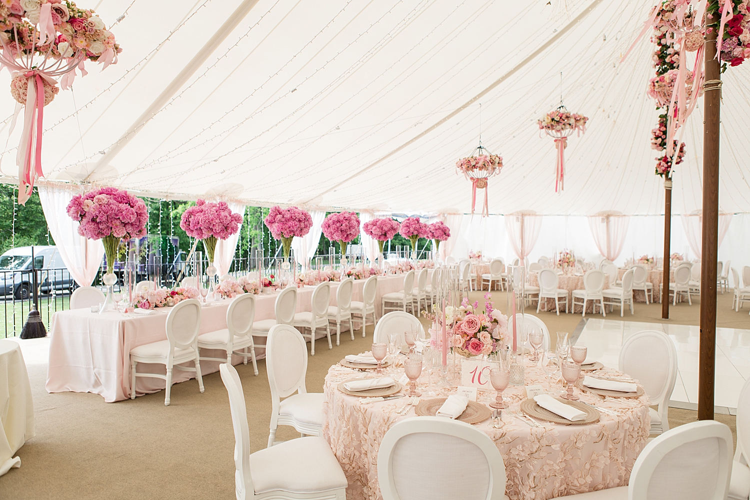 pink tented reception details