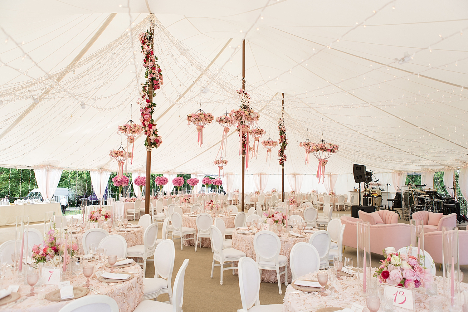 pink tented reception details