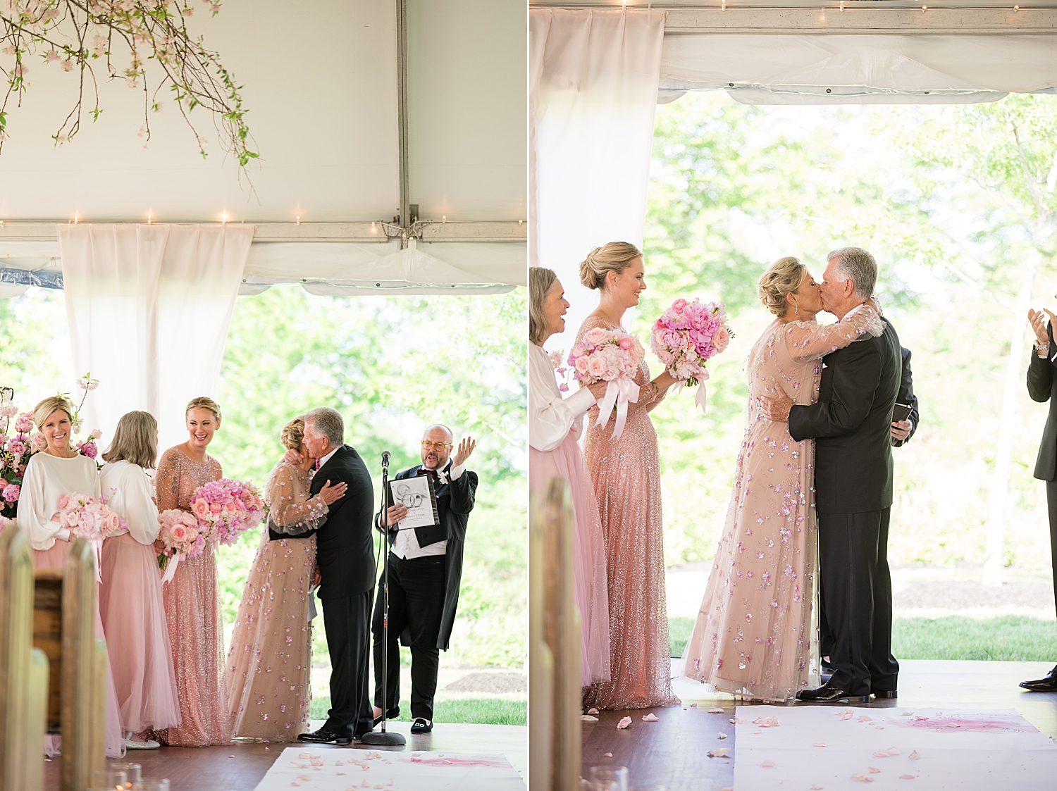 bride and groom ceremony first kiss