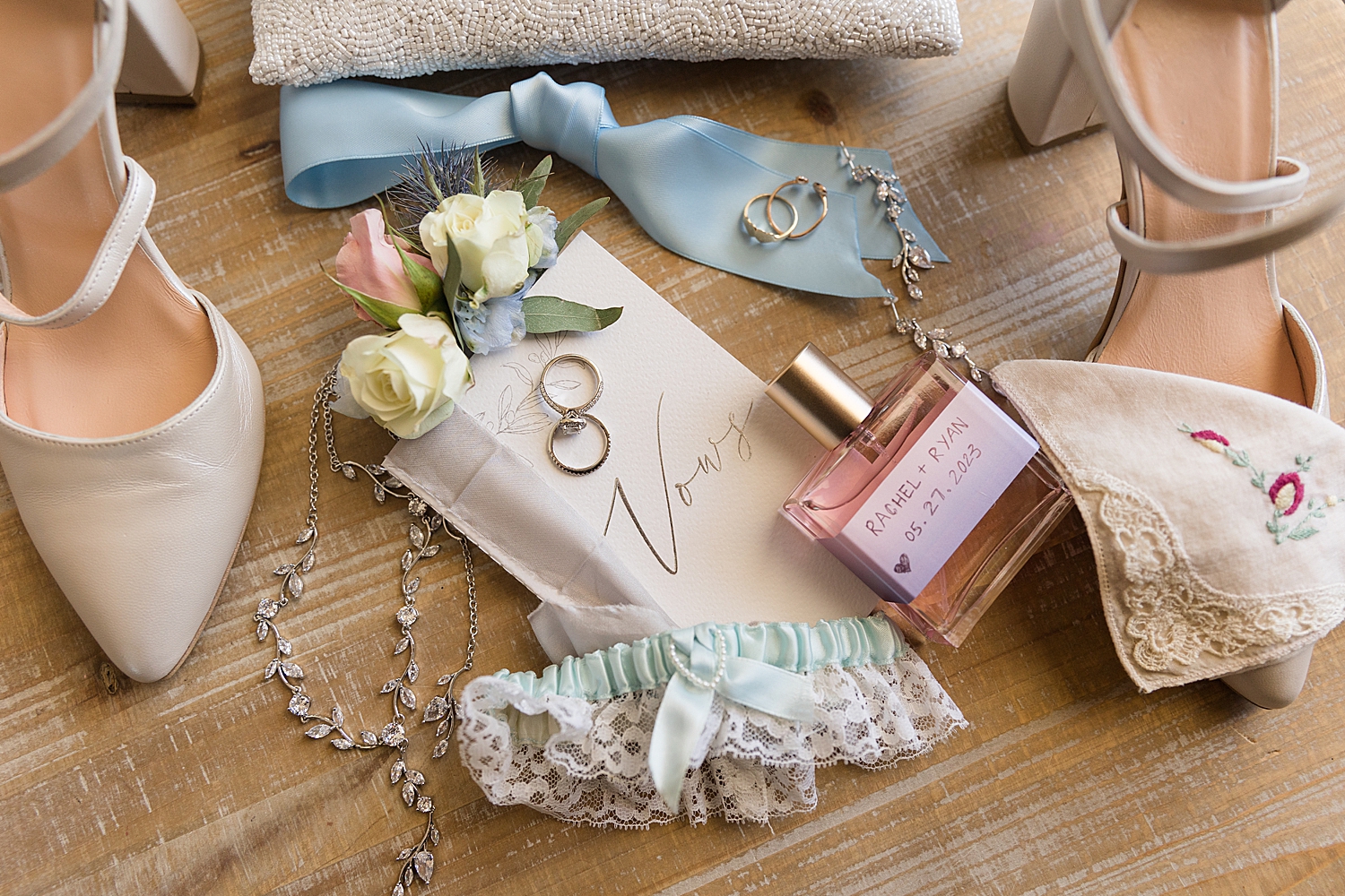 bride's details flat lay