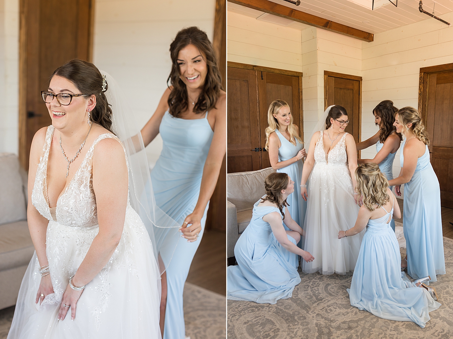 bride getting ready with bridesmaids