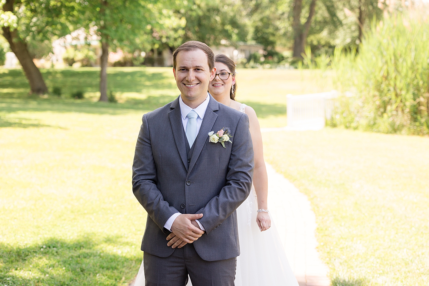 bride and groom first look