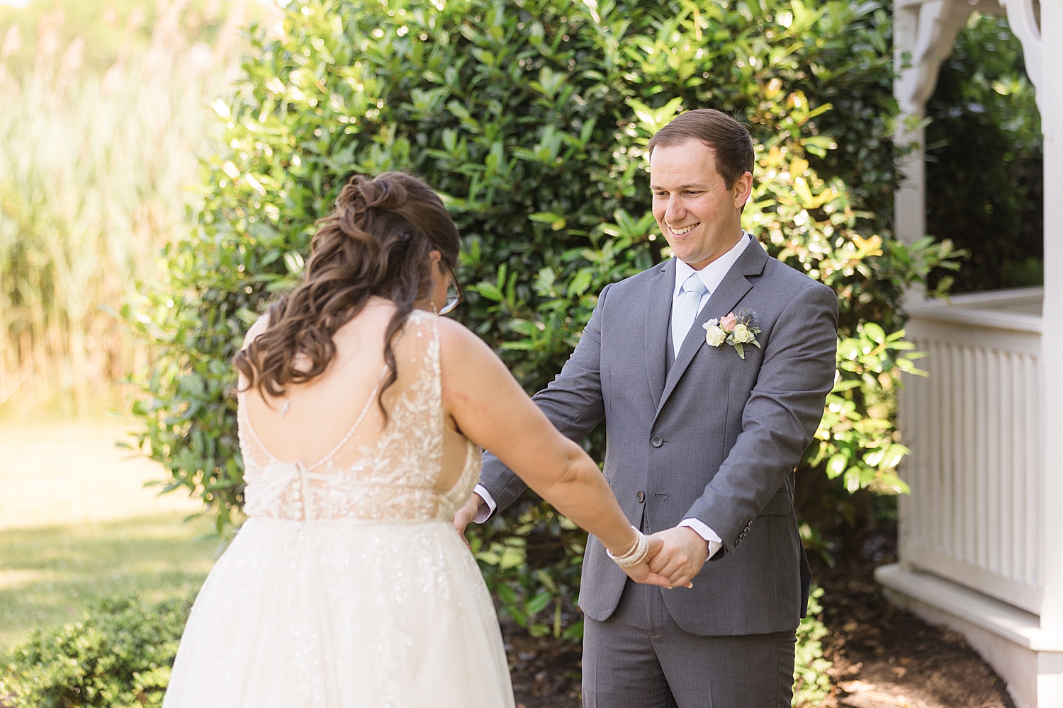 bride and groom first look