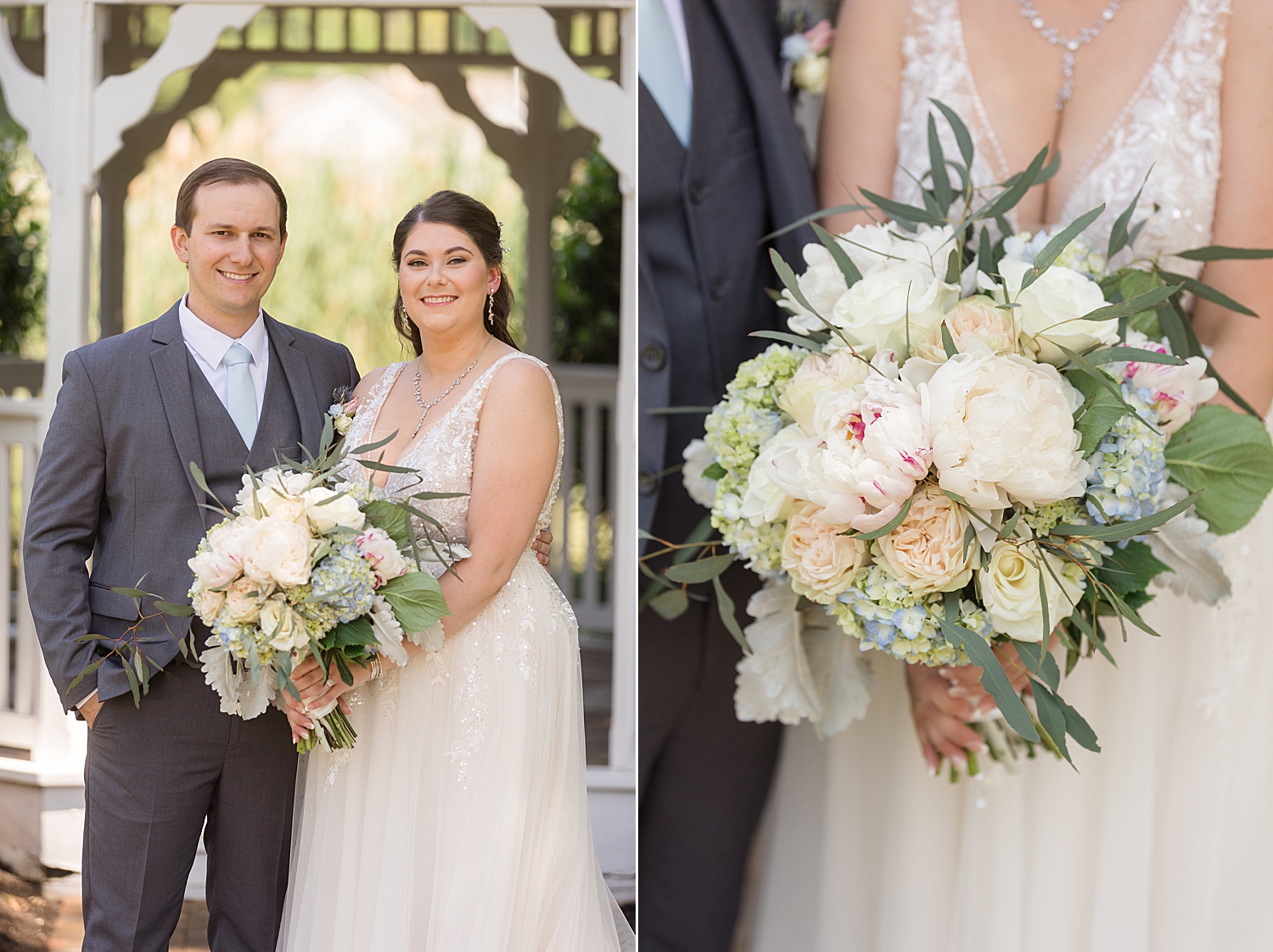 couple portrait, close up of bouquet