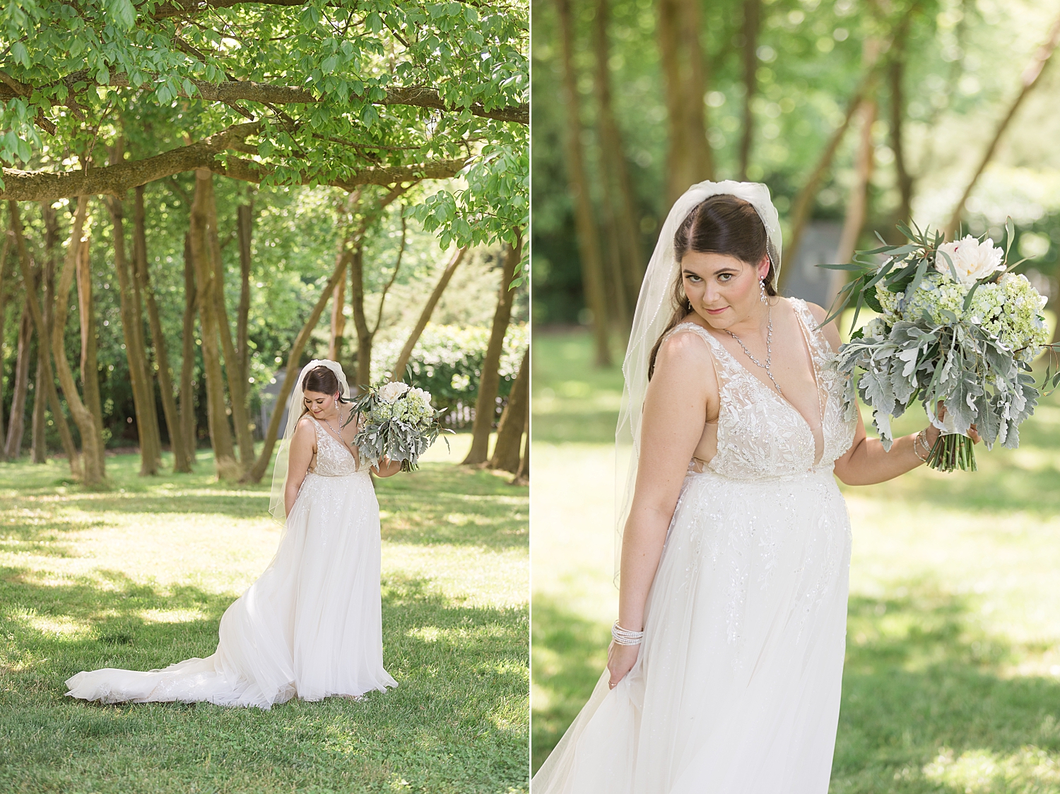 bridal portrait under green trees