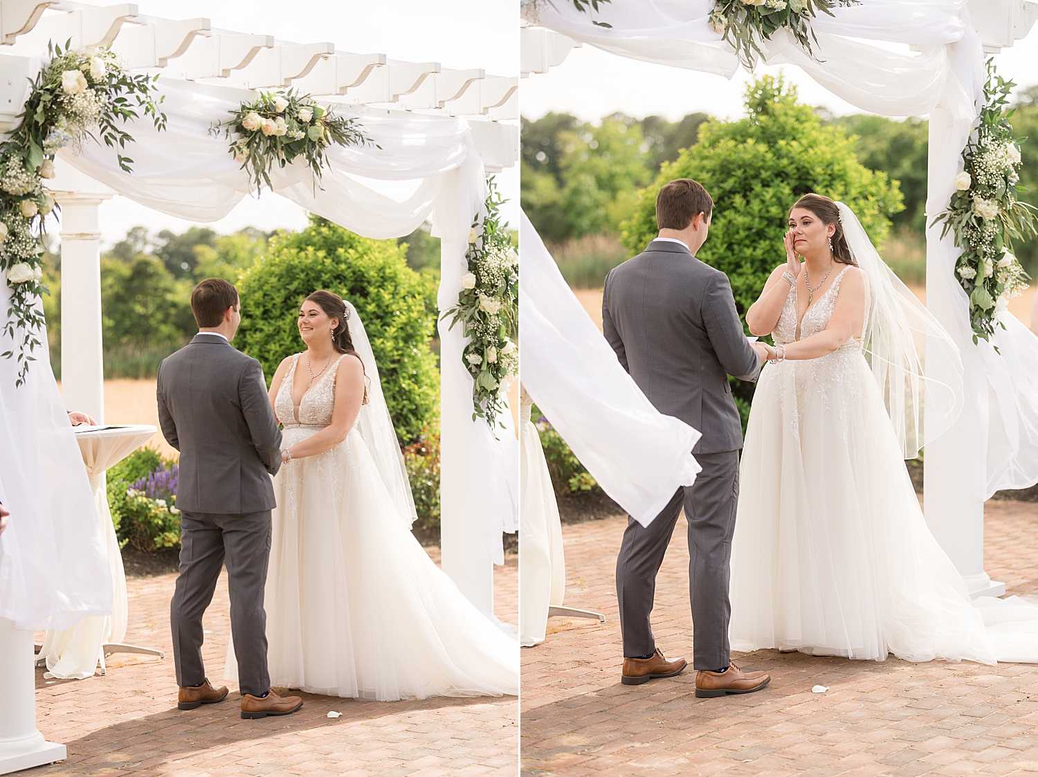 bride and groom hold hands during ceremony