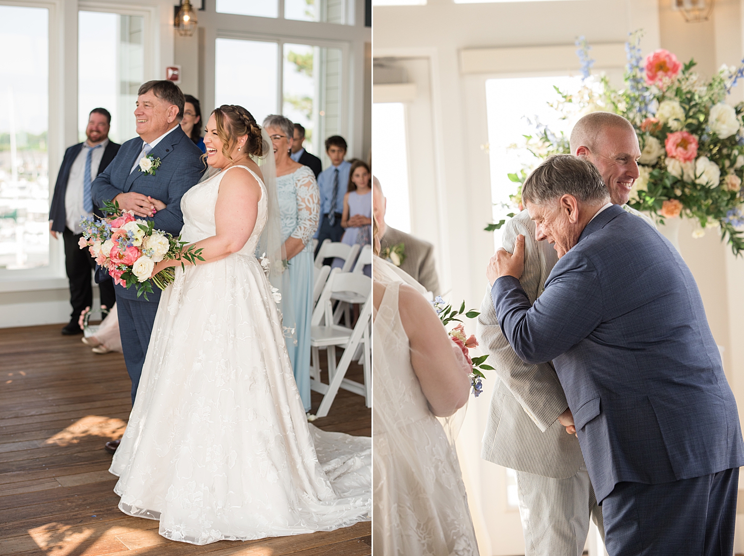 bride's dad hugs groom