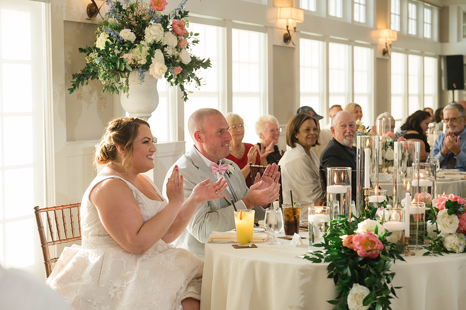 couple reacts to wedding toasts