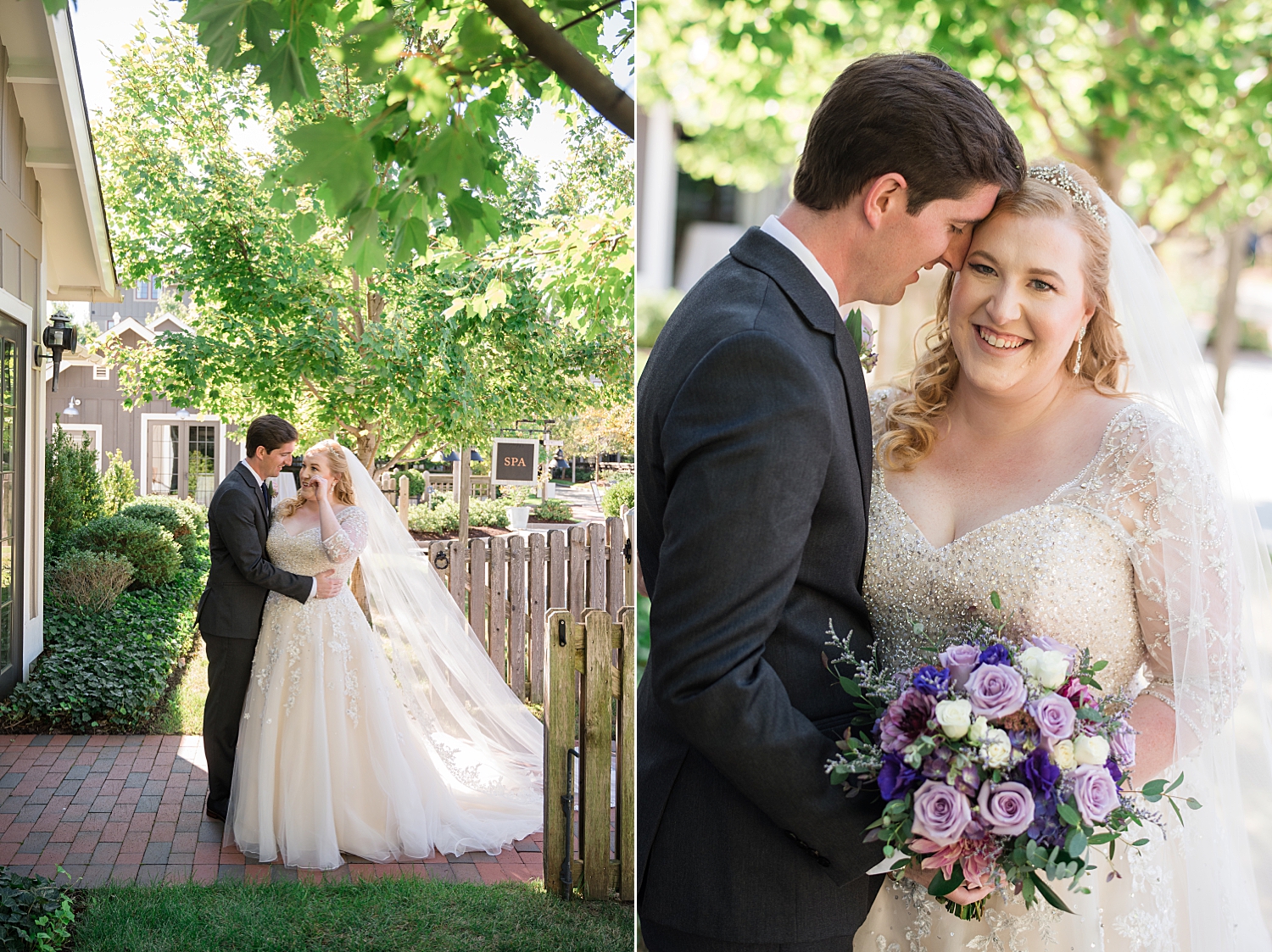 bride and groom portrait under trees