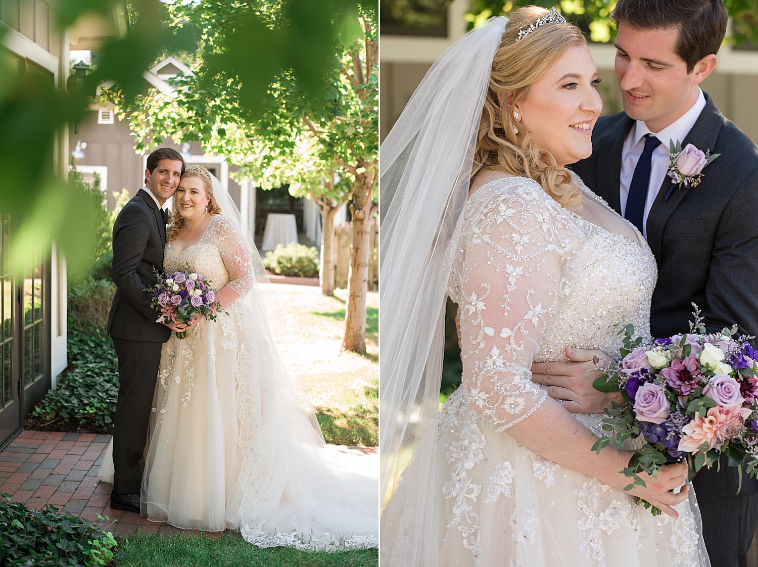 bride and groom portrait in chesapeake bay inn courtyard