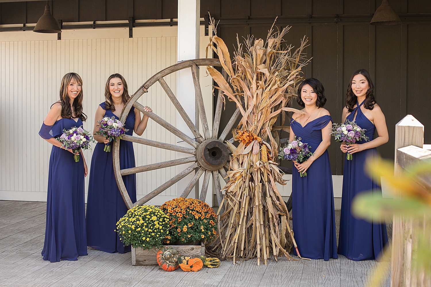 bridesmaids in navy in fall