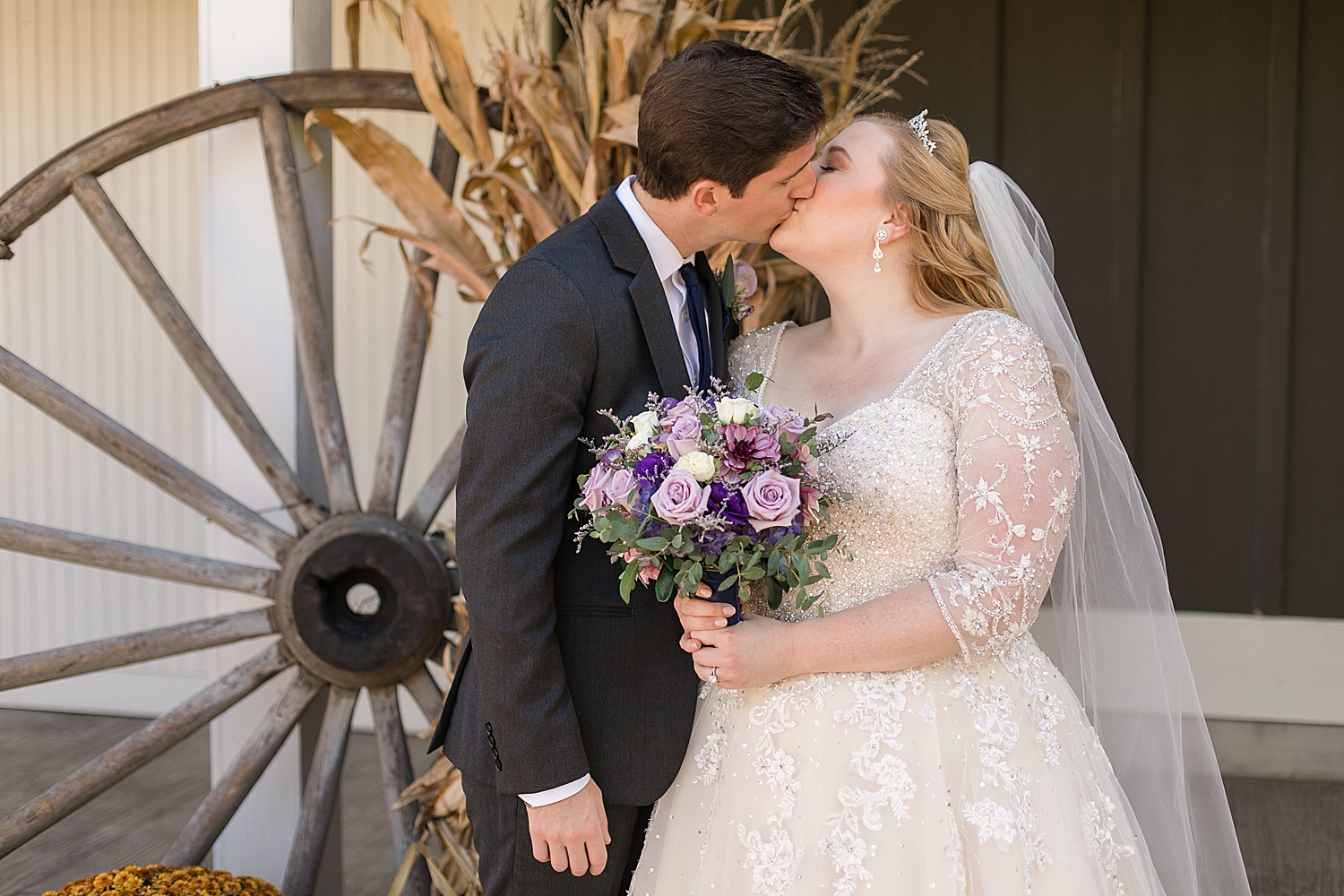 bride and groom kiss