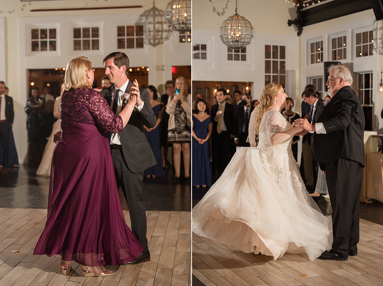 bride dancing with dad; groom dancing mom