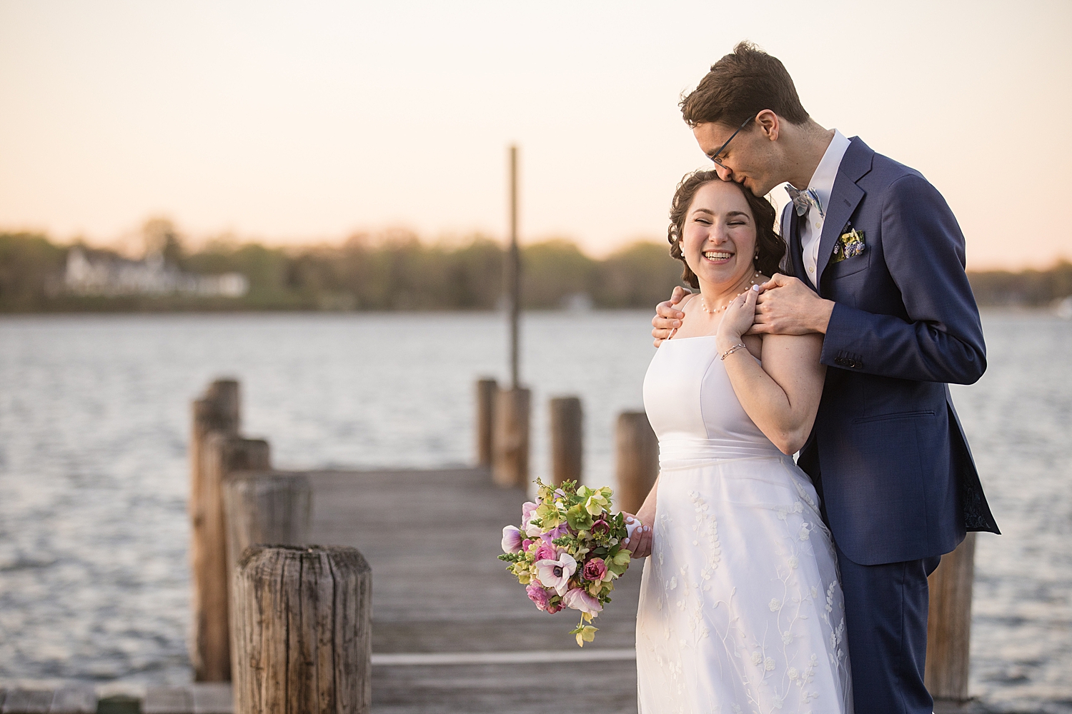 couple portrait on pier chesapeake bay