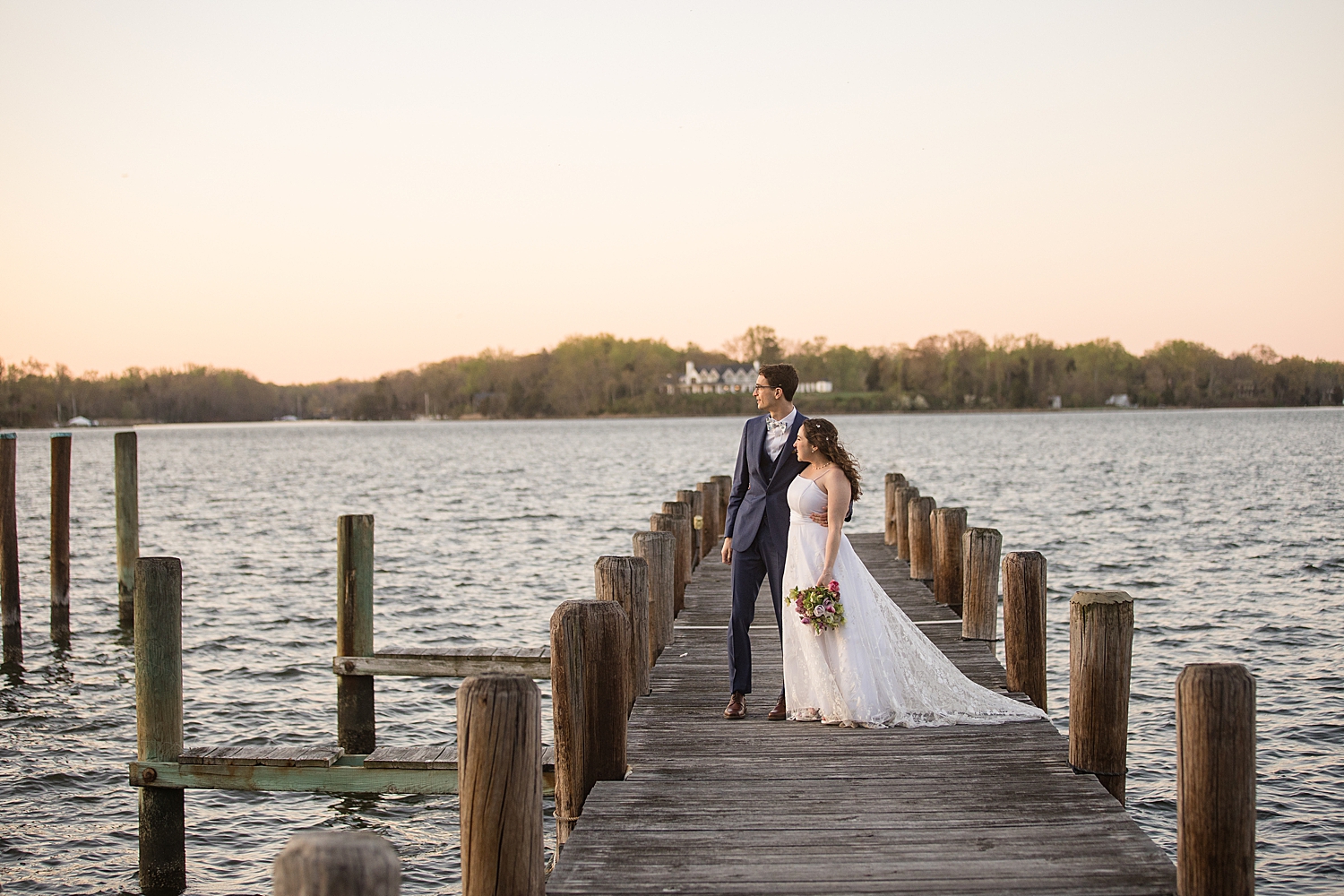 couple portrait on pier chesapeake bay