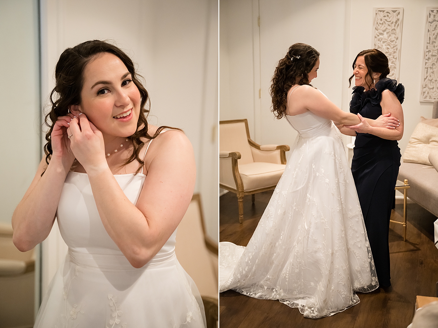 bride getting ready with her mom