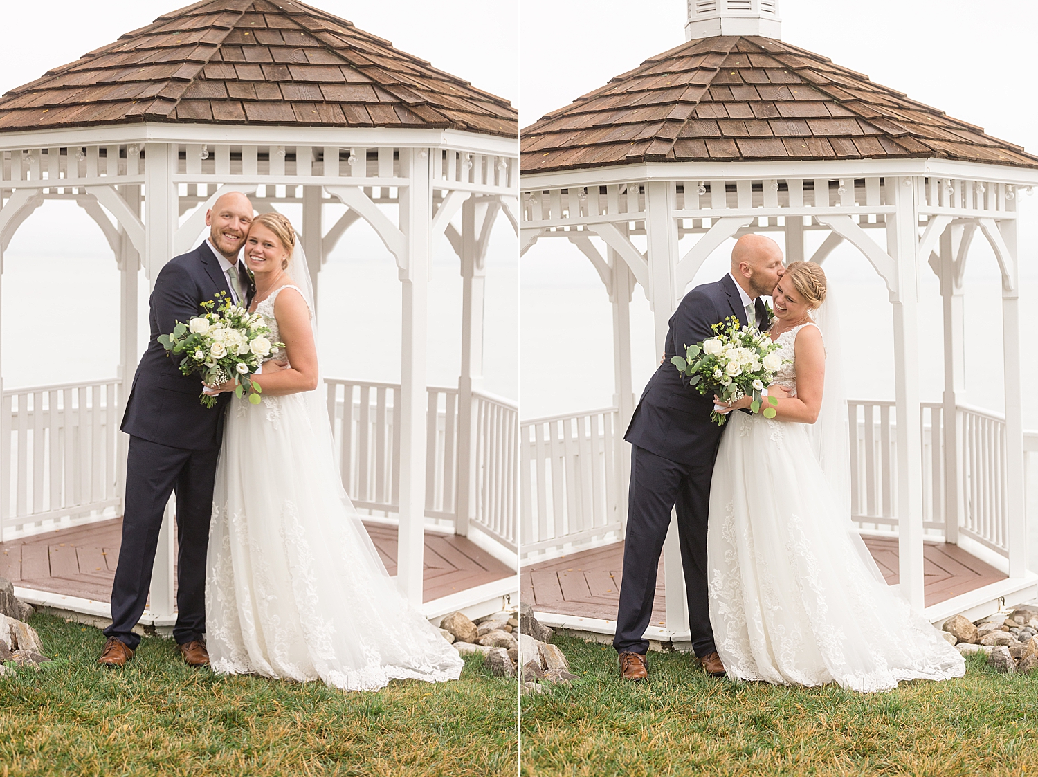 couple portrait in gazebo on bay