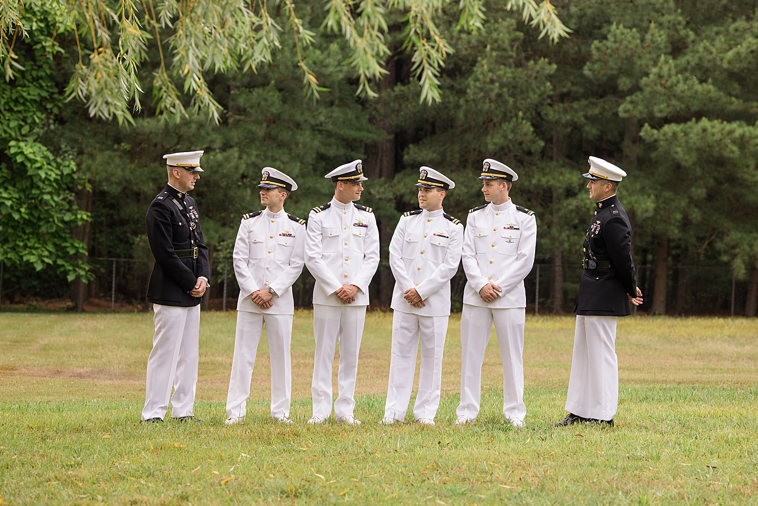 groom and groomsmen portrait naval academy uniform