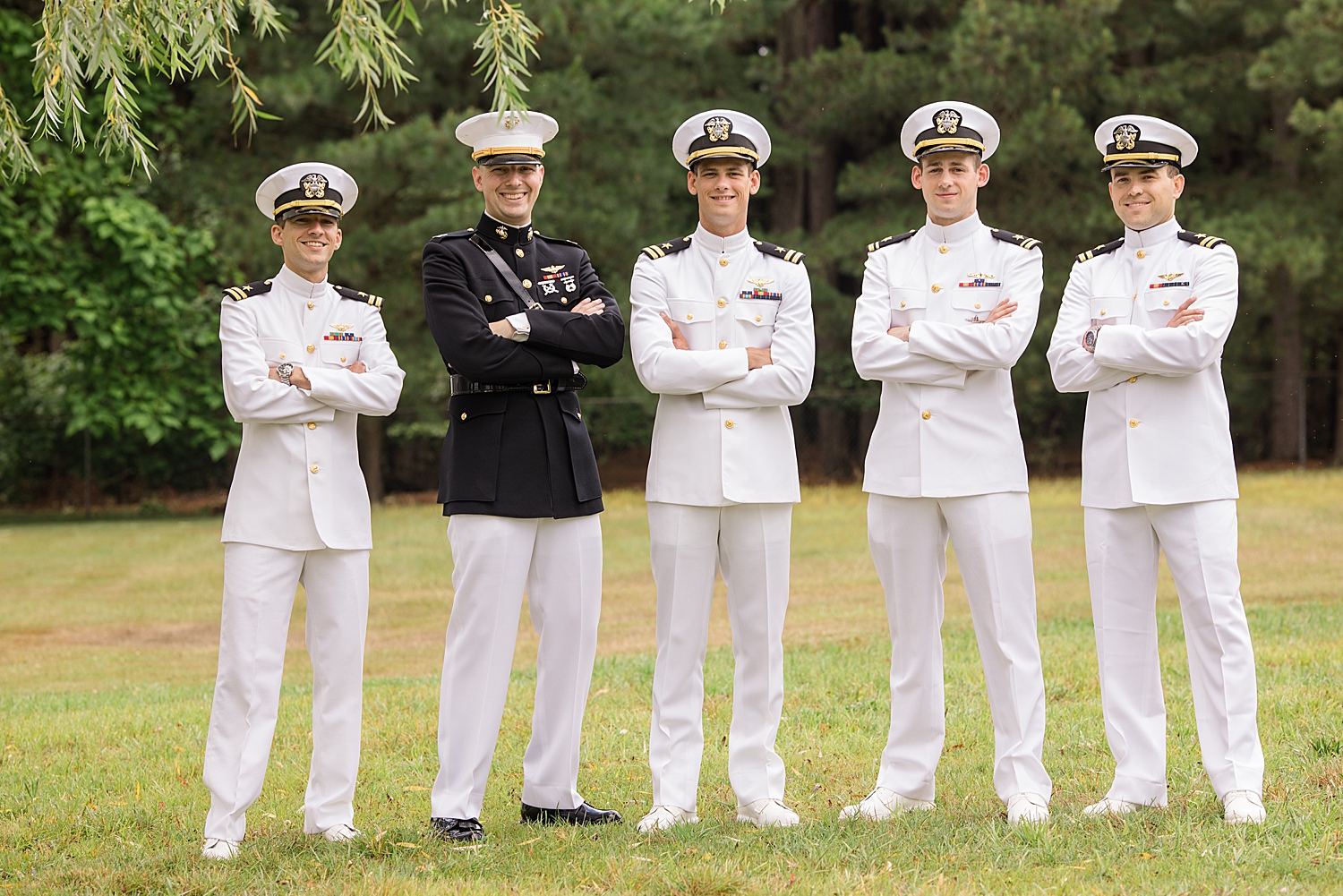 groom and groomsmen portrait naval academy uniform