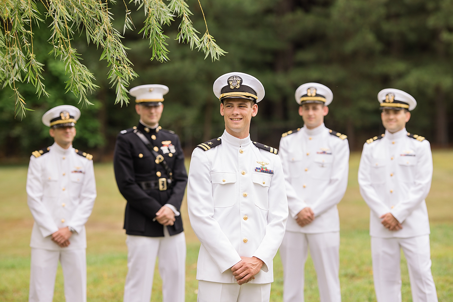 groom and groomsmen portrait naval academy uniform