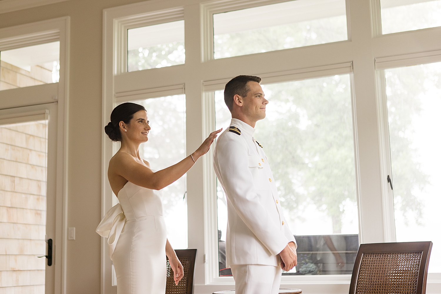 bride and groom first look