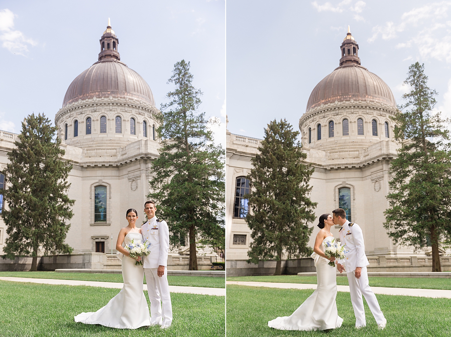 bride and groom portrait at naval academy