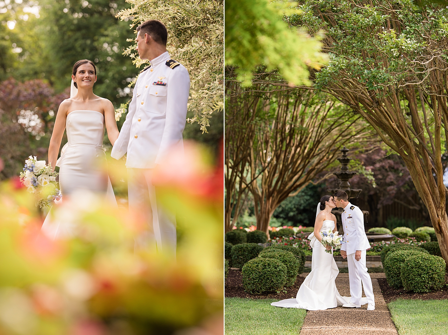 bride and groom portrait at naval academy