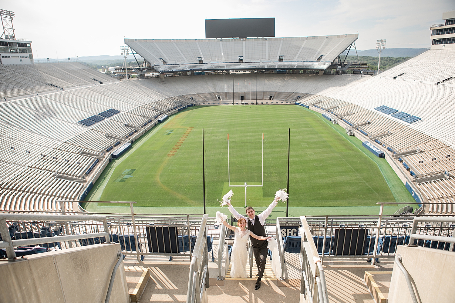 bride and groom at penn state beaver stadium