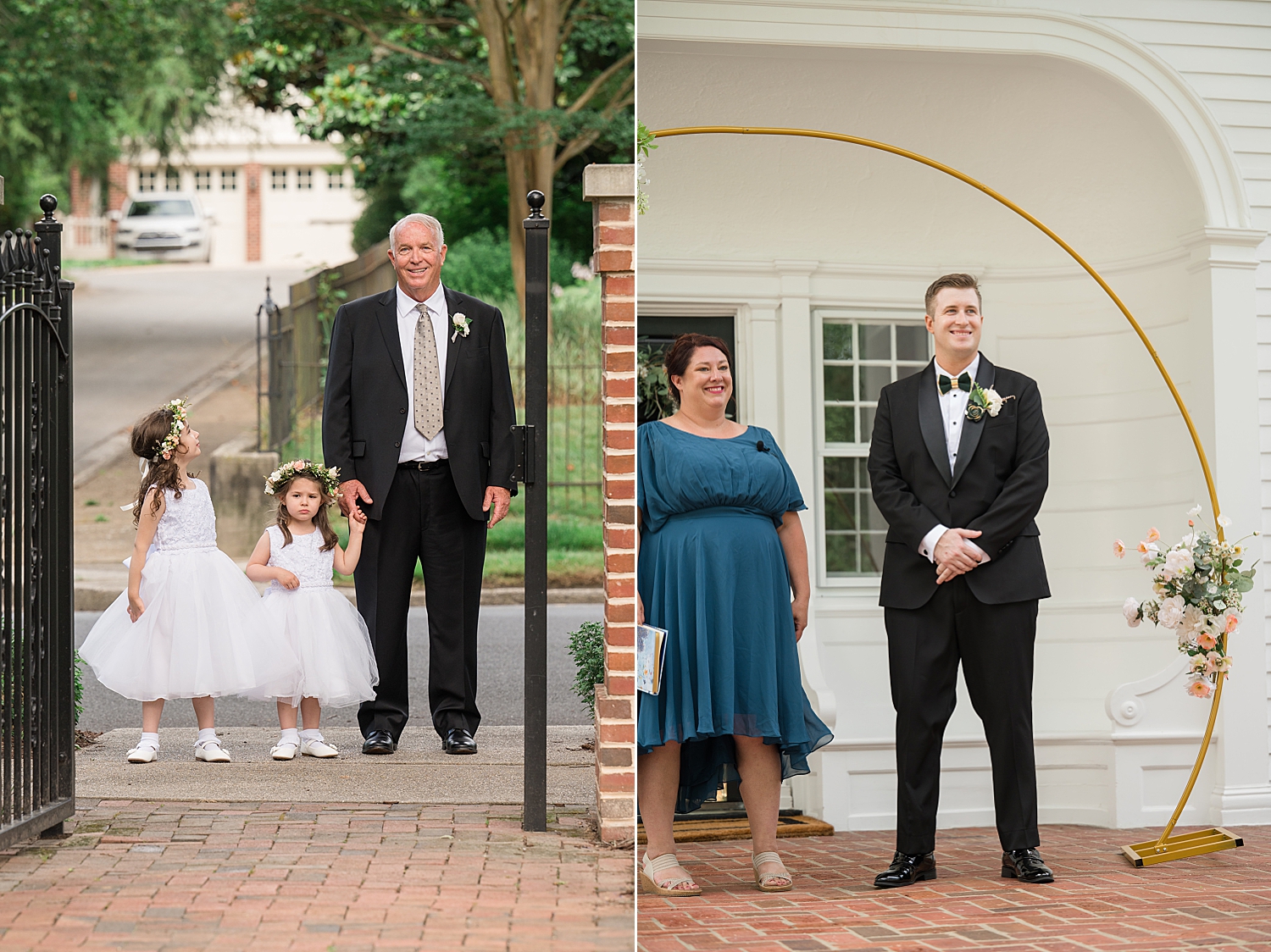 flower girls; groom waits for bride at ceremony