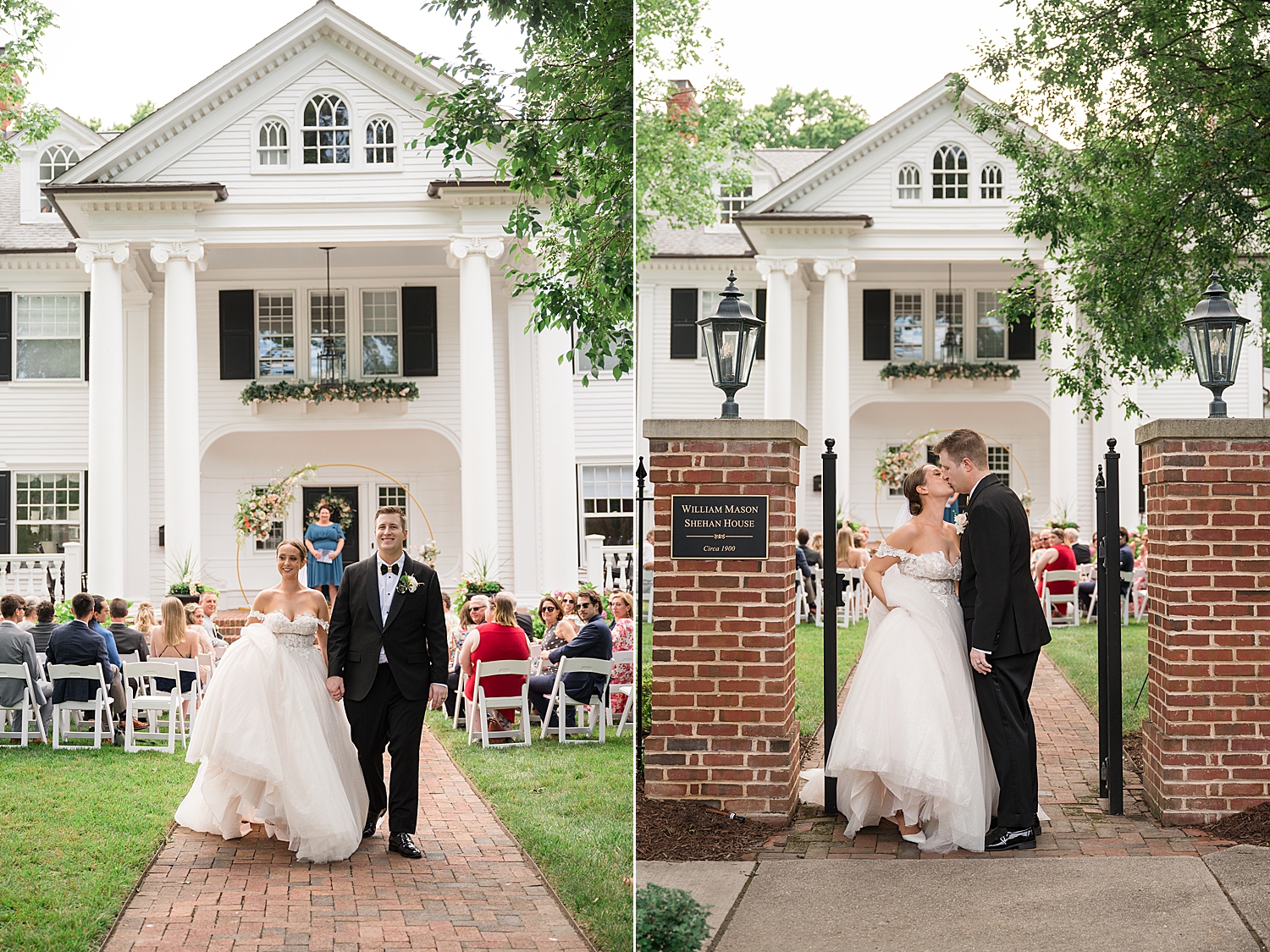 bride and groom kiss as they exit the ceremony