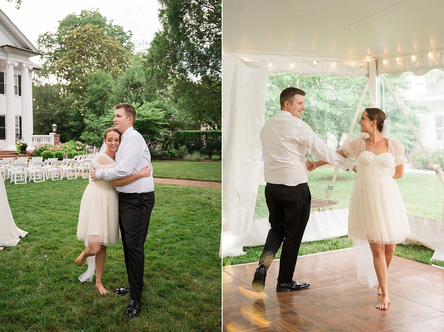 bride and groom embrace, first dance