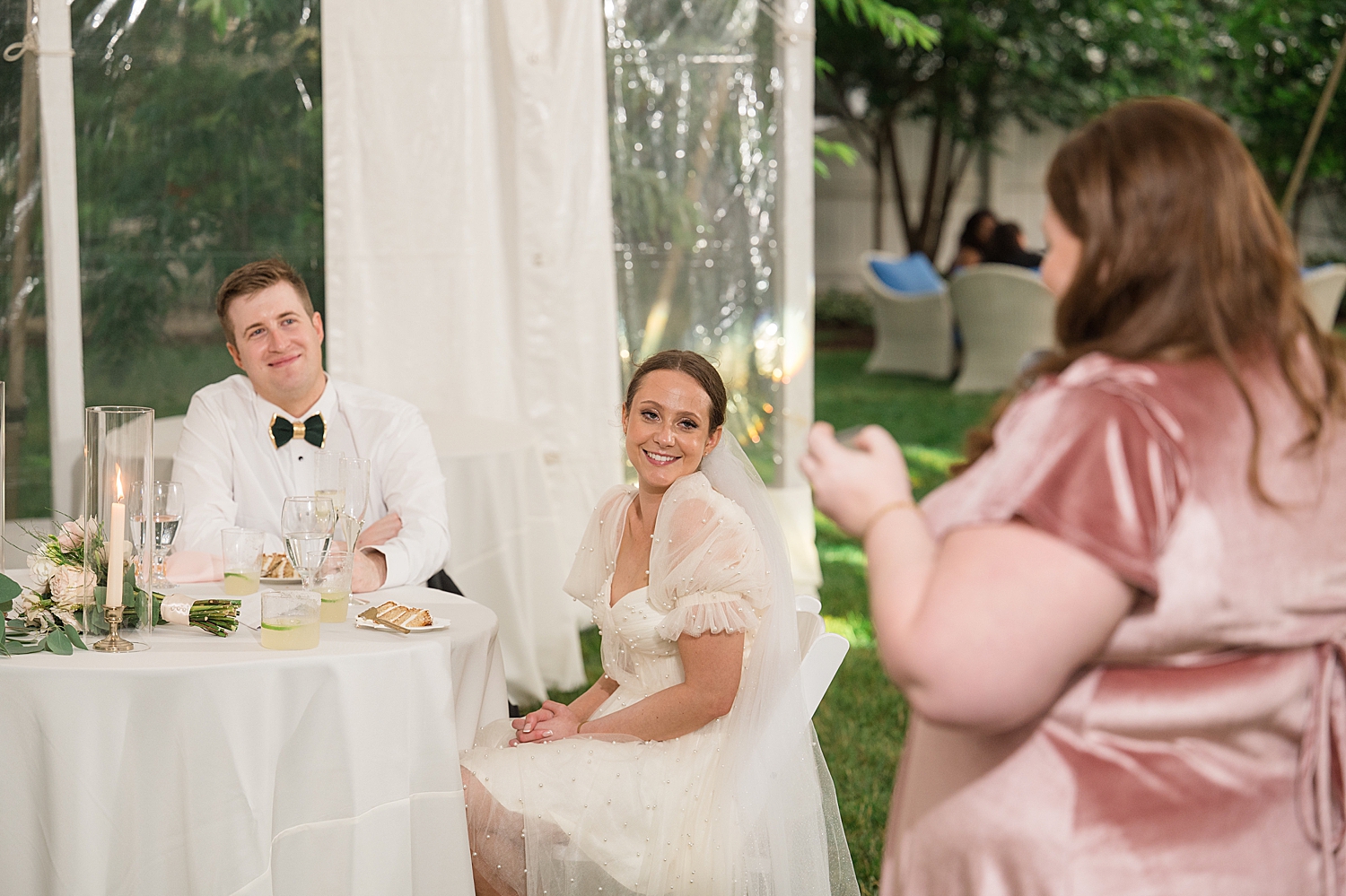 couple react to wedding toasts