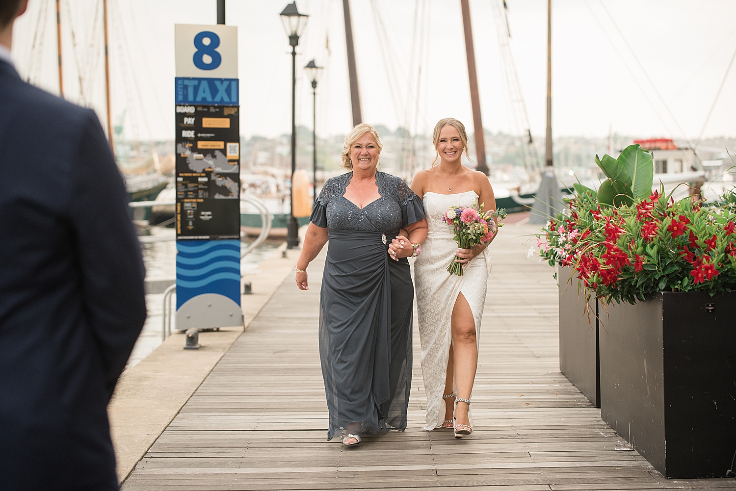 bride's mom walks her into ceremony