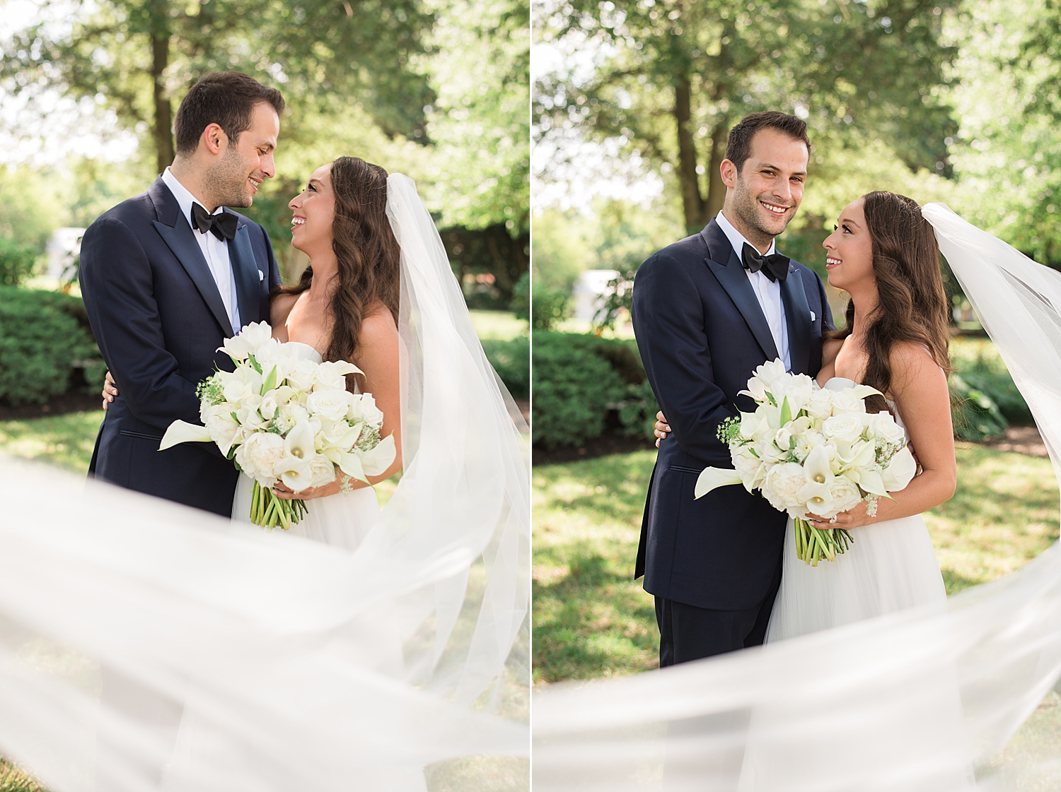 glowy greenery couple portrait on wedding day